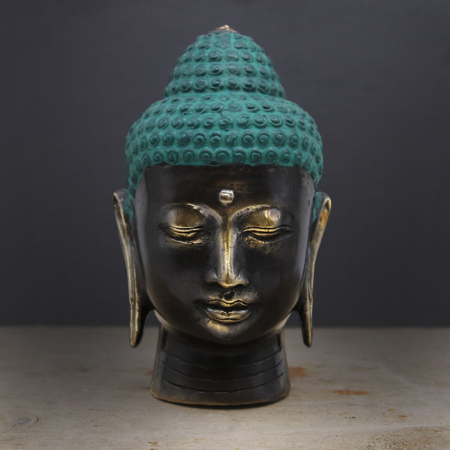 Large Antique Brass Buddha Head - Luna Panther