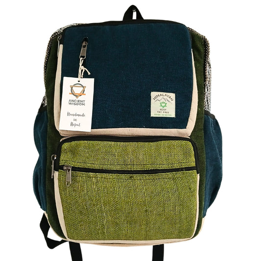 Large Boxy Hemp Backpack - Teal & Sage - Luna Panther alternate view