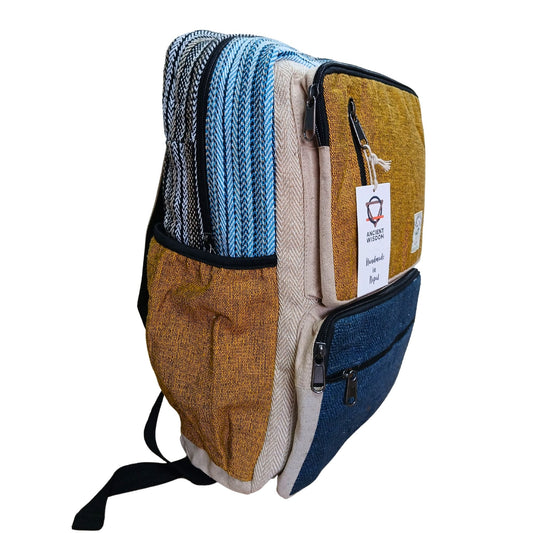 Large Boxy Hemp Backpack - Teal & Tumeric - Luna Panther alternate view