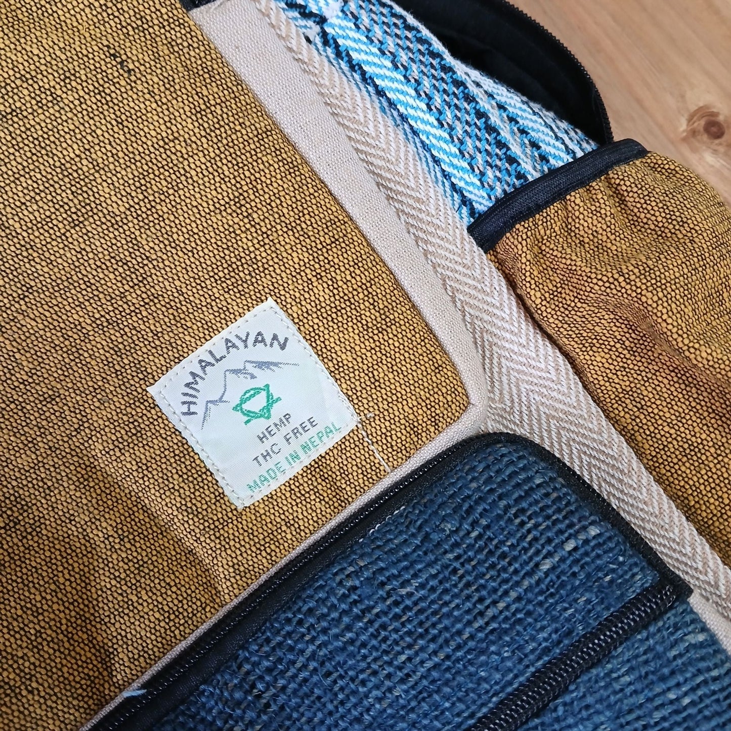 Large Boxy Hemp Backpack - Teal & Tumeric - Luna Panther