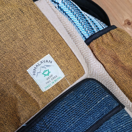 Large Boxy Hemp Backpack - Teal & Tumeric - Luna Panther