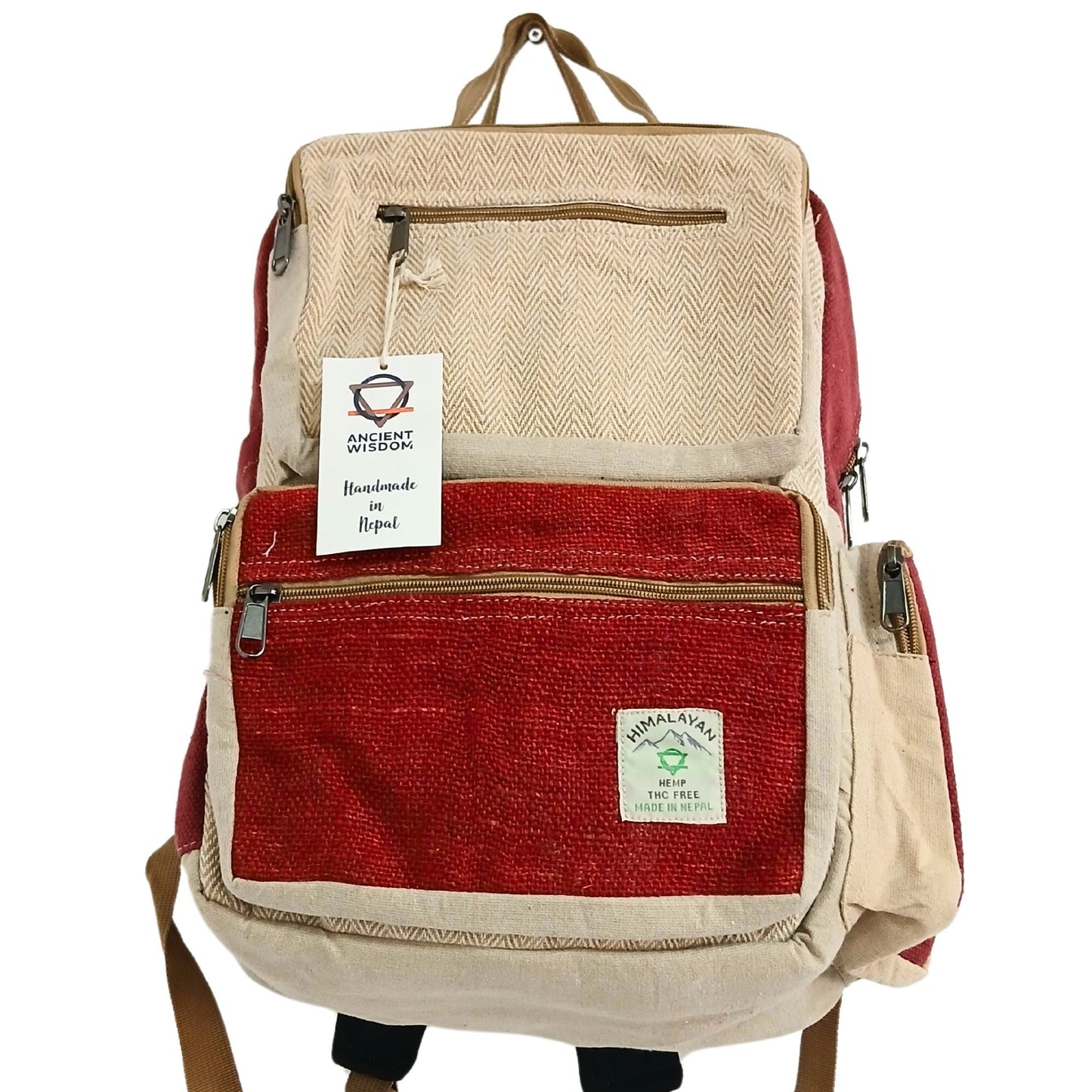 Large Boxy Hemp Backpack - Wine & Cream - Luna Panther