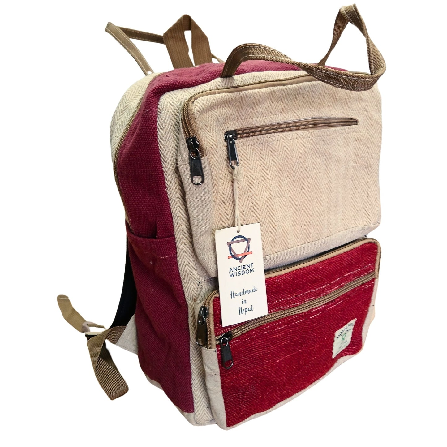 Large Boxy Hemp Backpack - Wine & Cream - Luna Panther