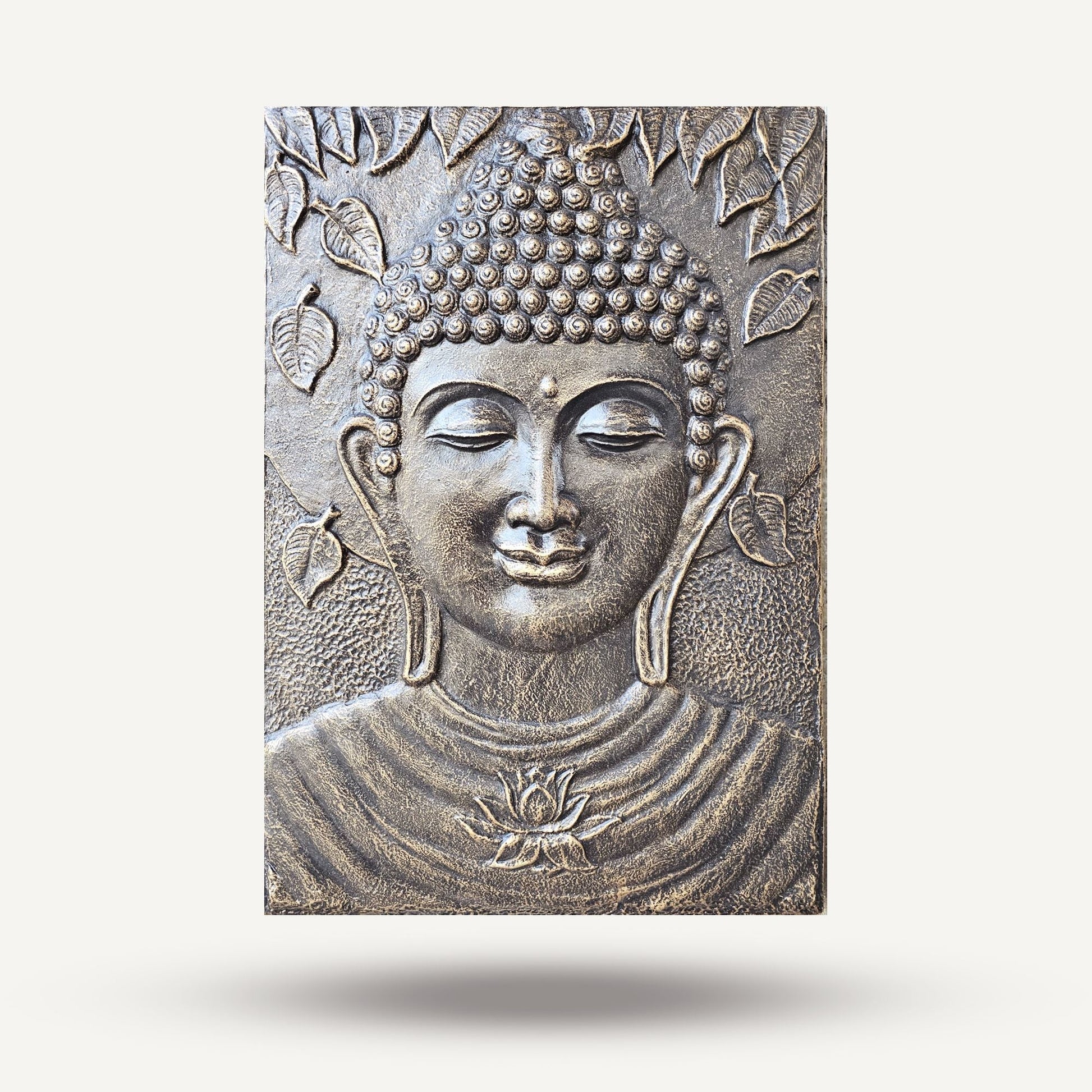 Polished Large Buddha Iron Frame Antique Gold Relief - 0.7x1m featuring natural patterning and unique variations - Luna Panther