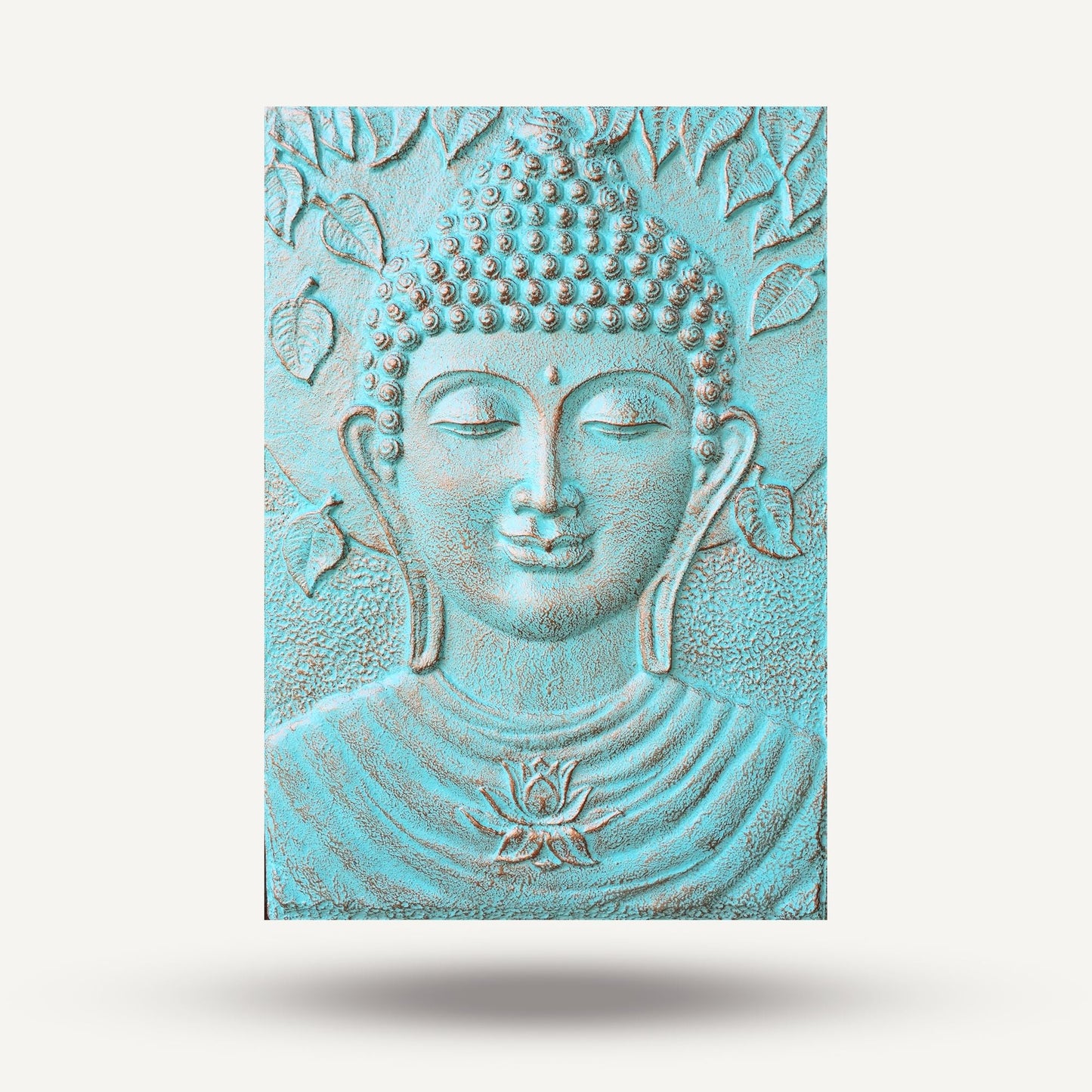Polished Large Buddha Iron Frame Turquoise Relief - 0.7x1m featuring natural patterning and unique variations - Luna Panther