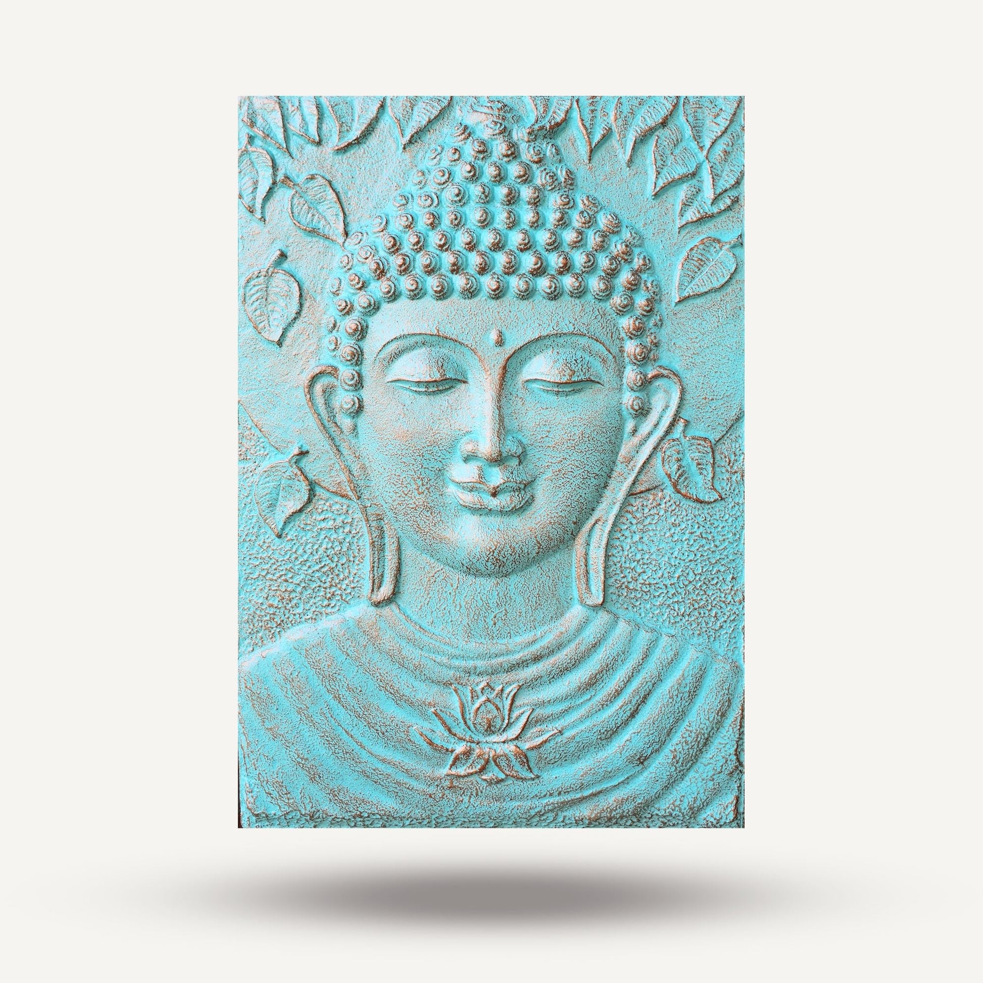 Polished Large Buddha Iron Frame Turquoise Relief - 0.7x1m featuring natural patterning and unique variations - Luna Panther