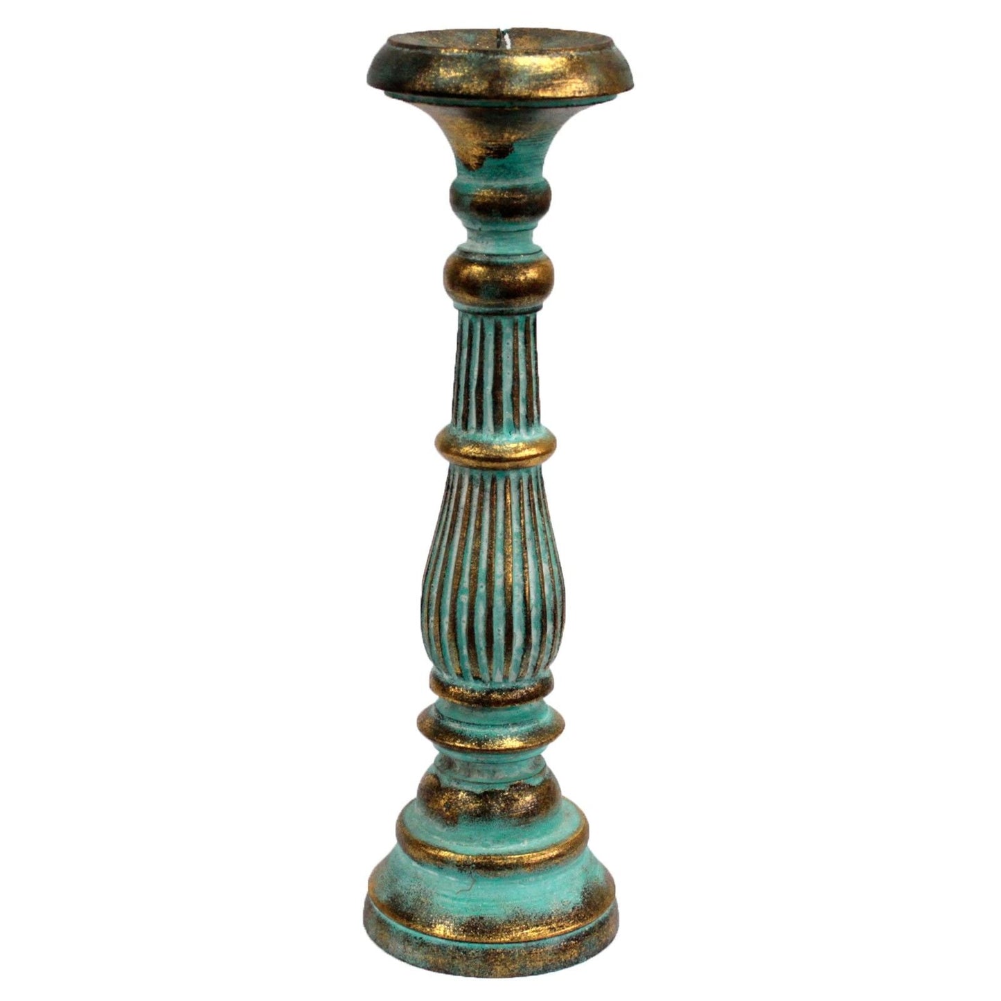 Polished Large Candle Stand - Turquois Gold featuring natural patterning and unique variations - Luna Panther