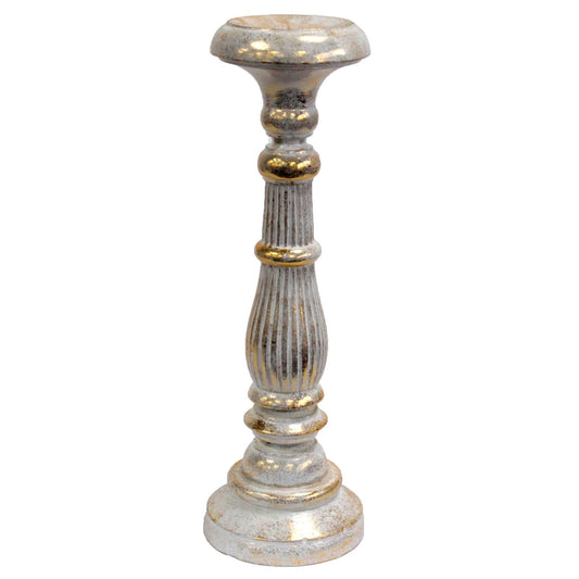 Polished Large Candle Stand - White Gold featuring natural patterning and unique variations - Luna Panther