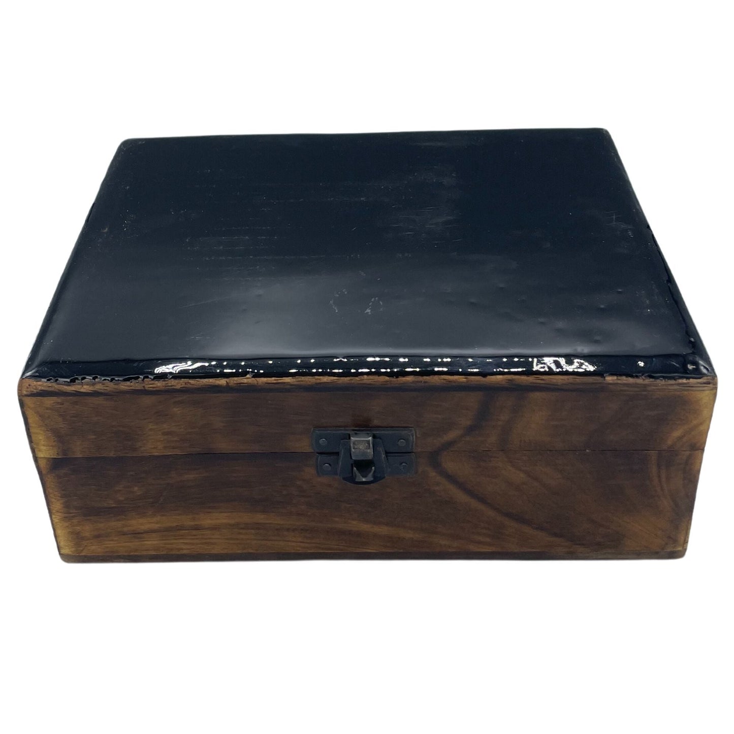 Large Ceramic Glazed Wood Box - 20x15x7.5cm - Black - Luna Panther
