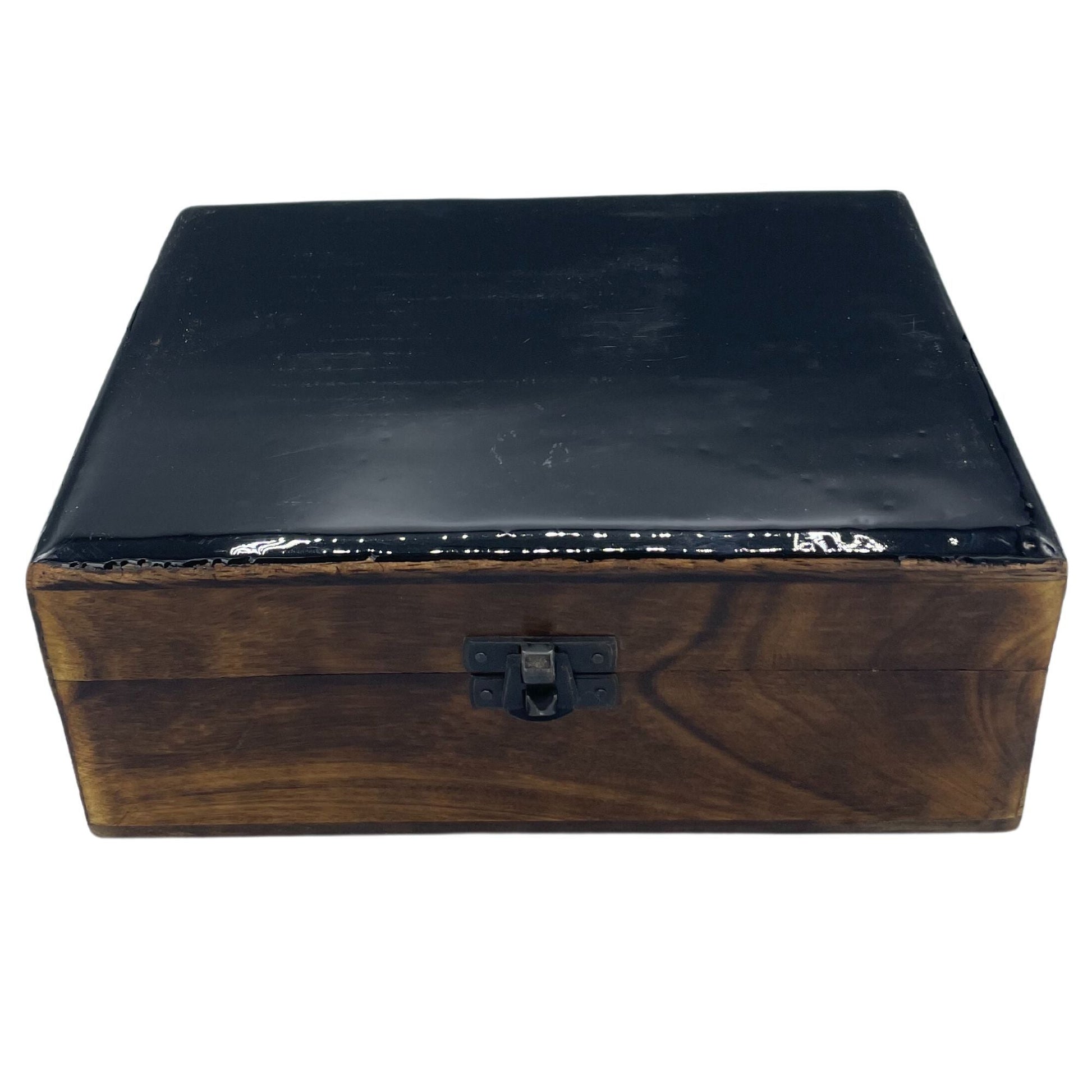 Large Ceramic Glazed Wood Box - 20x15x7.5cm - Black - Luna Panther