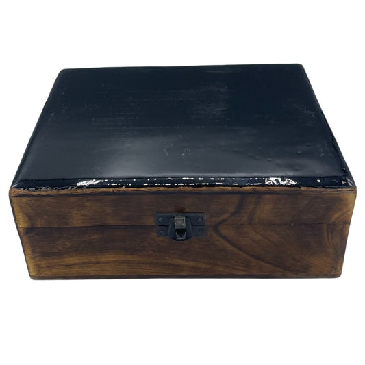 Large Ceramic Glazed Wood Box - 20x15x7.5cm - Black - Luna Panther alternate view