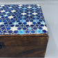 Large Ceramic Glazed Wood Box - 20x15x7.5cm - Blue Stars - Luna Panther