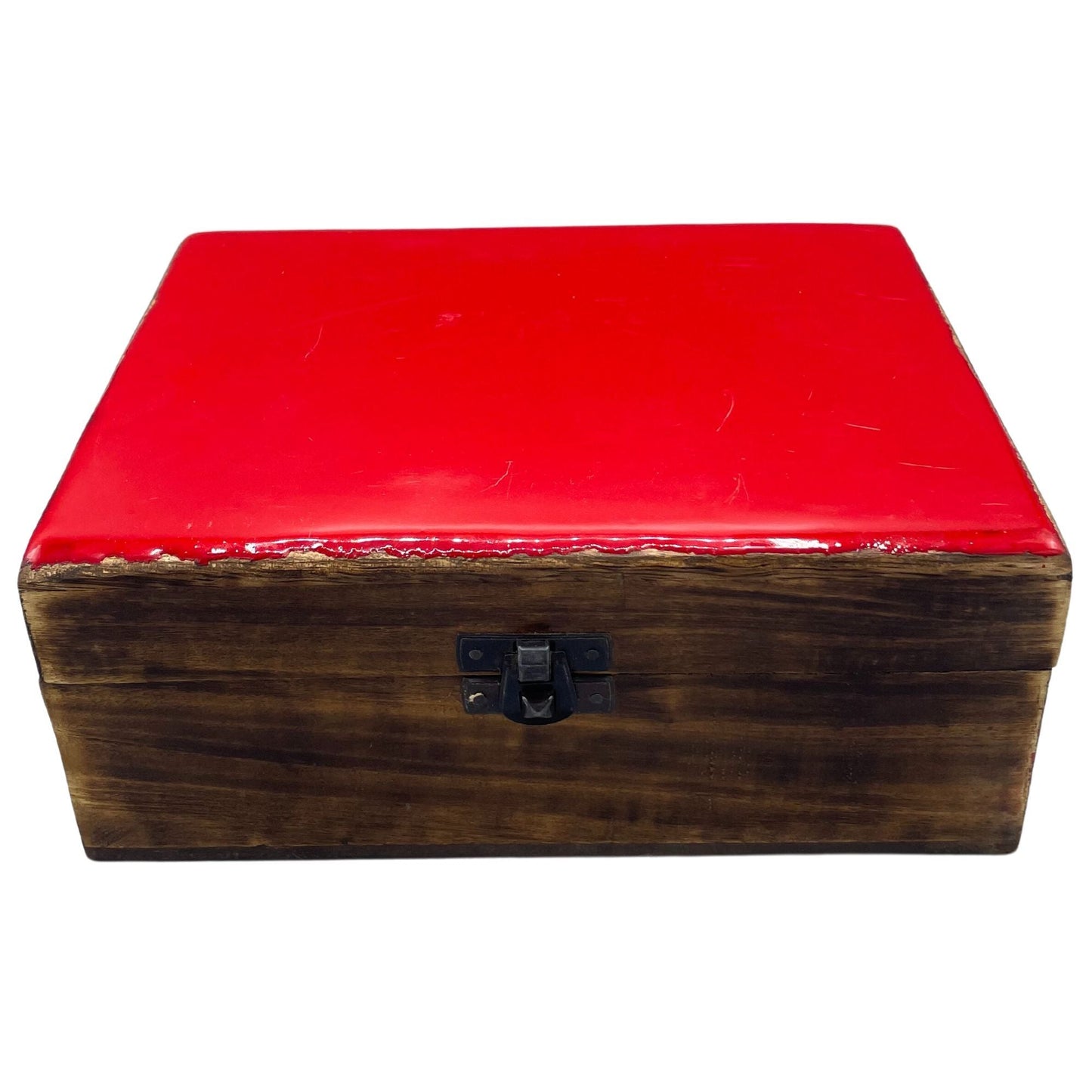 Large Ceramic Glazed Wood Box - 20x15x7.5cm - Red - Luna Panther