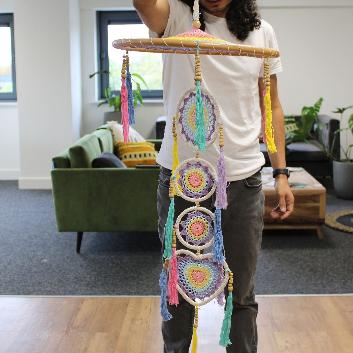 Polished Large Drama Dreancatcher - Pastal Rainbow featuring natural patterning and unique variations - Luna Panther
