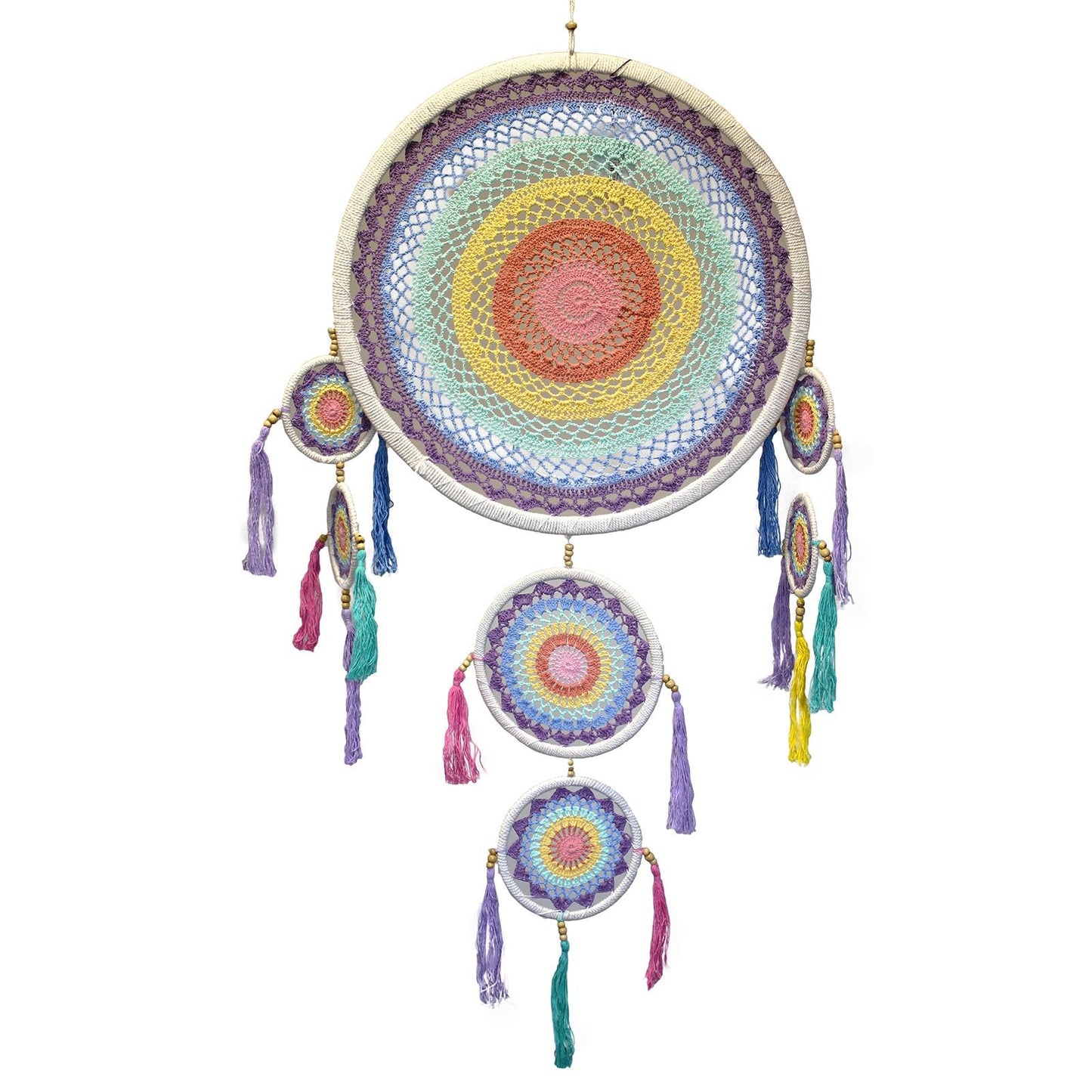Polished Large Dreamcatcher (55cm) - Pastel Rainbow featuring natural patterning and unique variations - Luna Panther