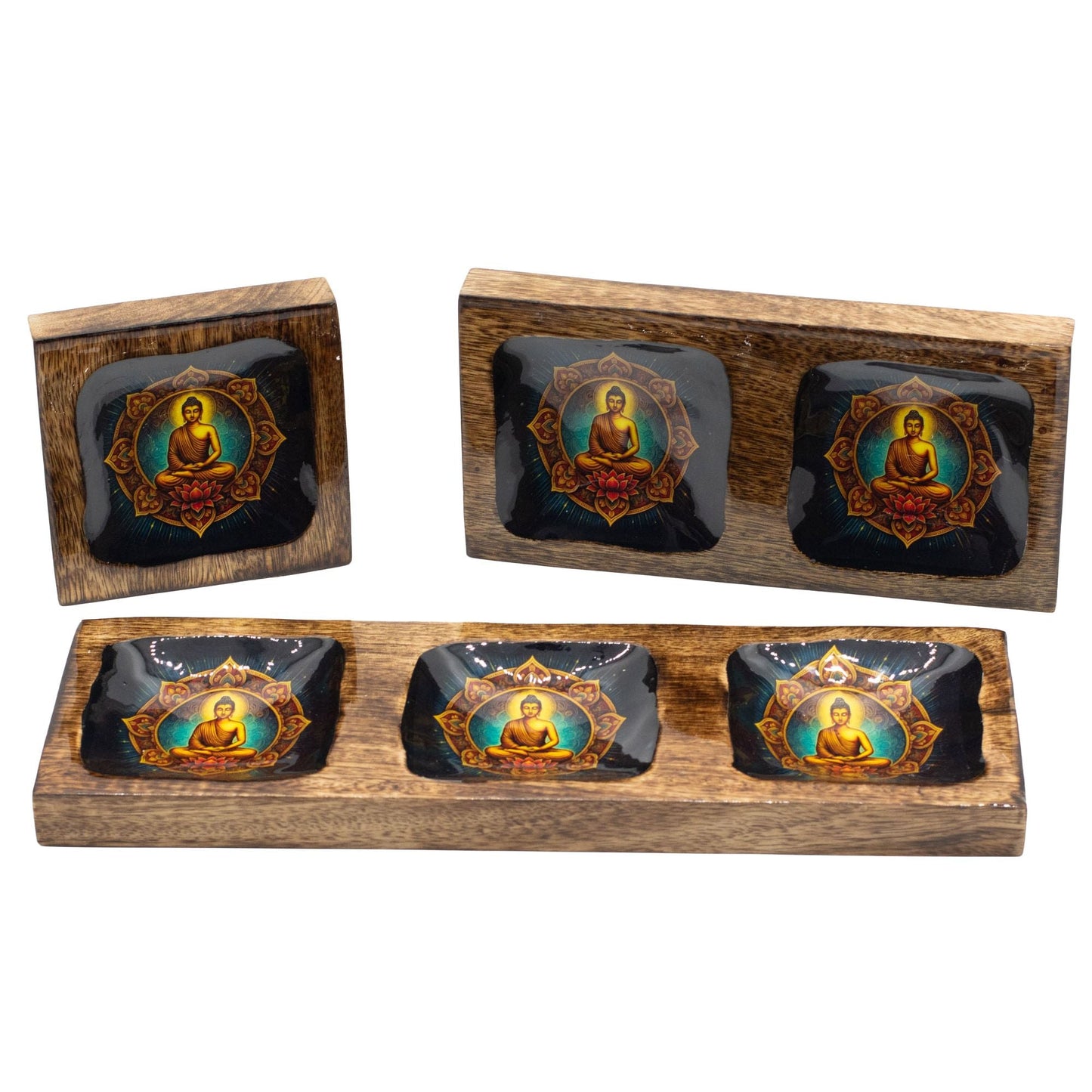 Large Enamelled Mango Tray Set - Buddha - Luna Panther