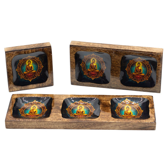 Large Enamelled Mango Tray Set - Buddha - Luna Panther