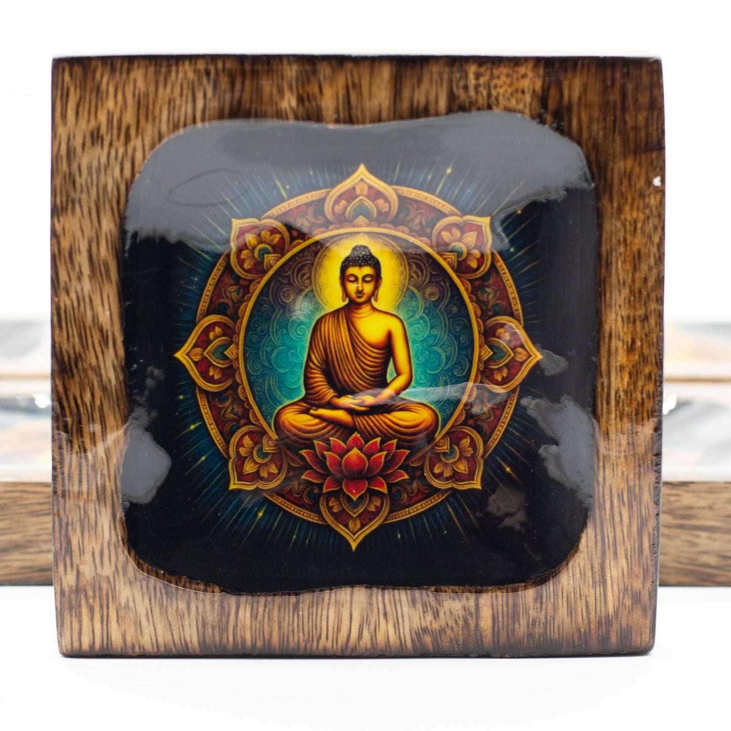 Large Enamelled Mango Tray Set - Buddha - Luna Panther