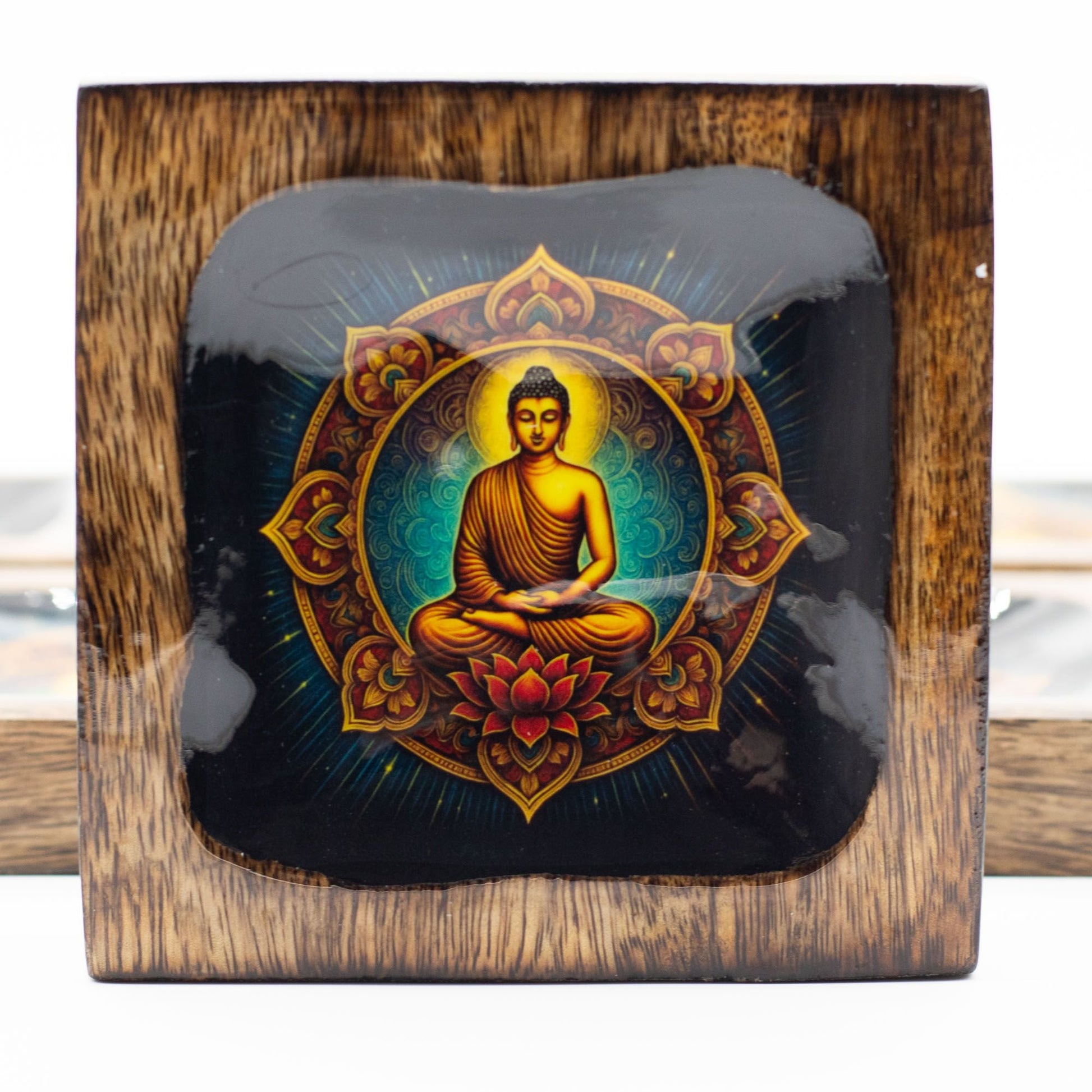 Large Enamelled Mango Tray Set - Buddha - Luna Panther
