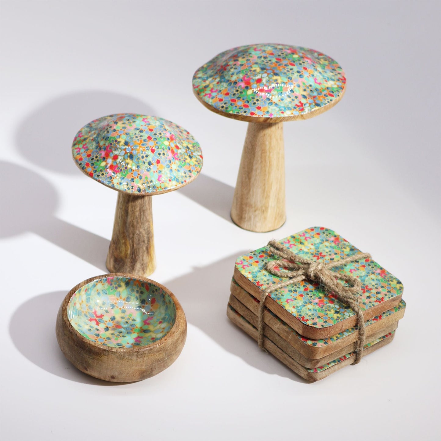 Large Enamelled Mushroom - 20cm - Mediterranean Tile Pattern - Luna Panther