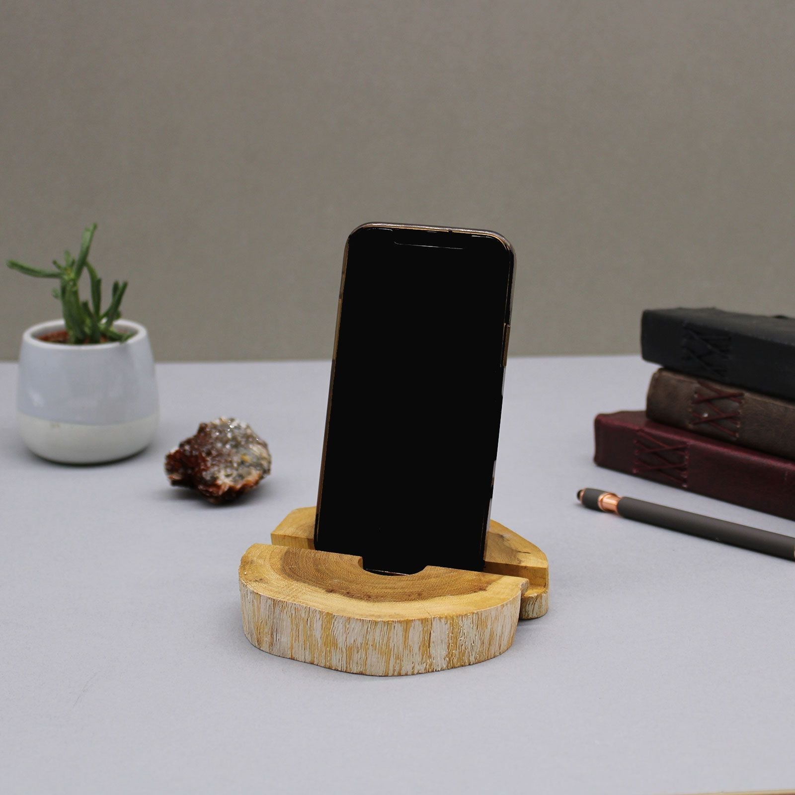Large Gamal Wood Phone Holder - Whitewash - Luna Panther