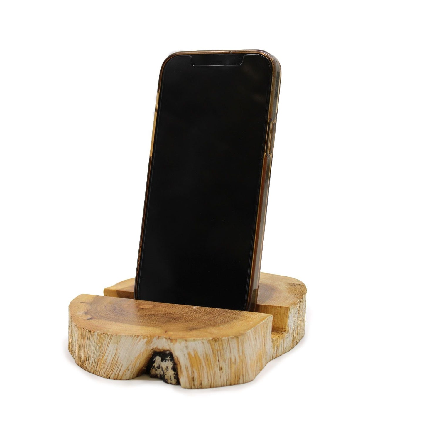 Large Gamal Wood Phone Holder - Whitewash - Luna Panther