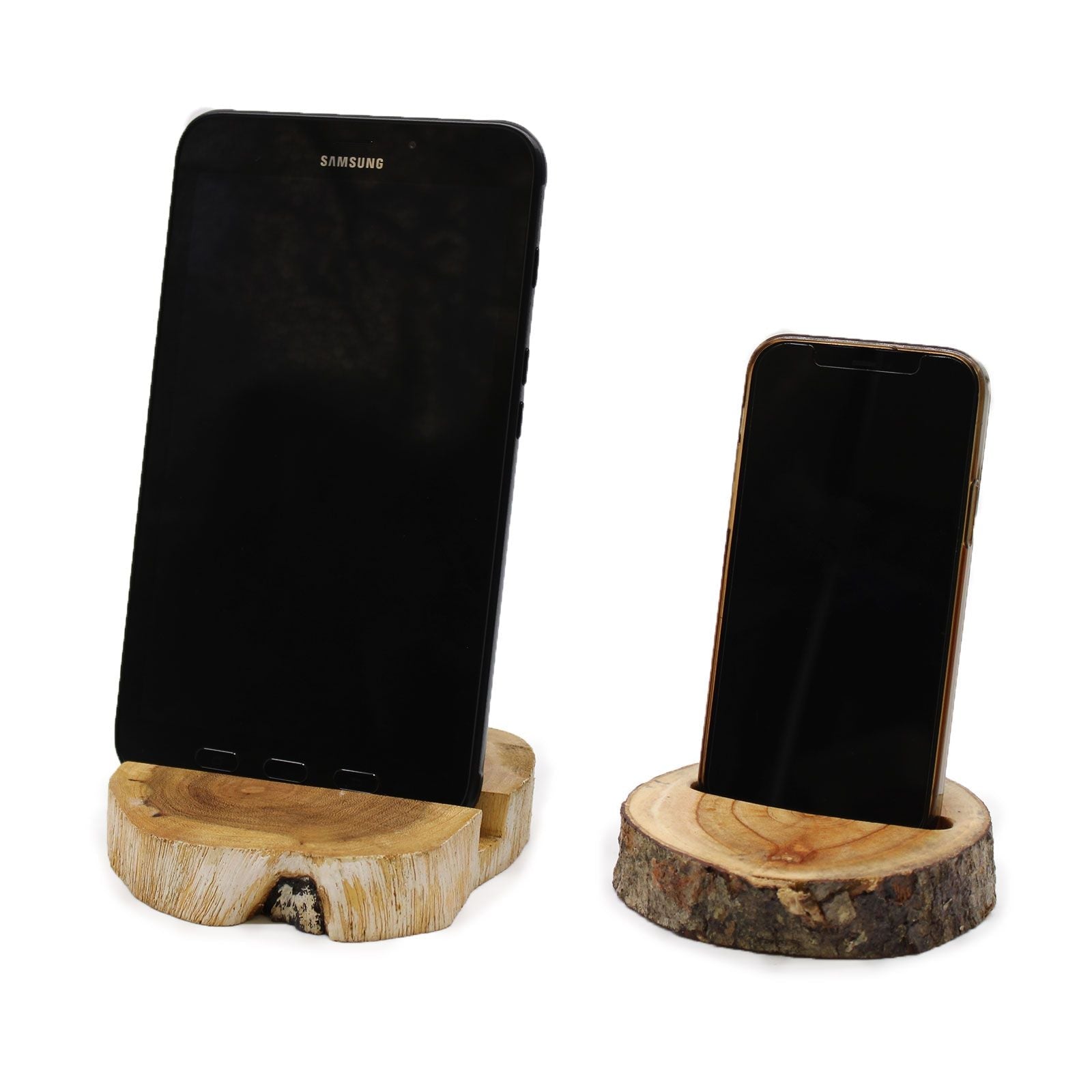 Large Gamal Wood Phone Holder - Whitewash - Luna Panther