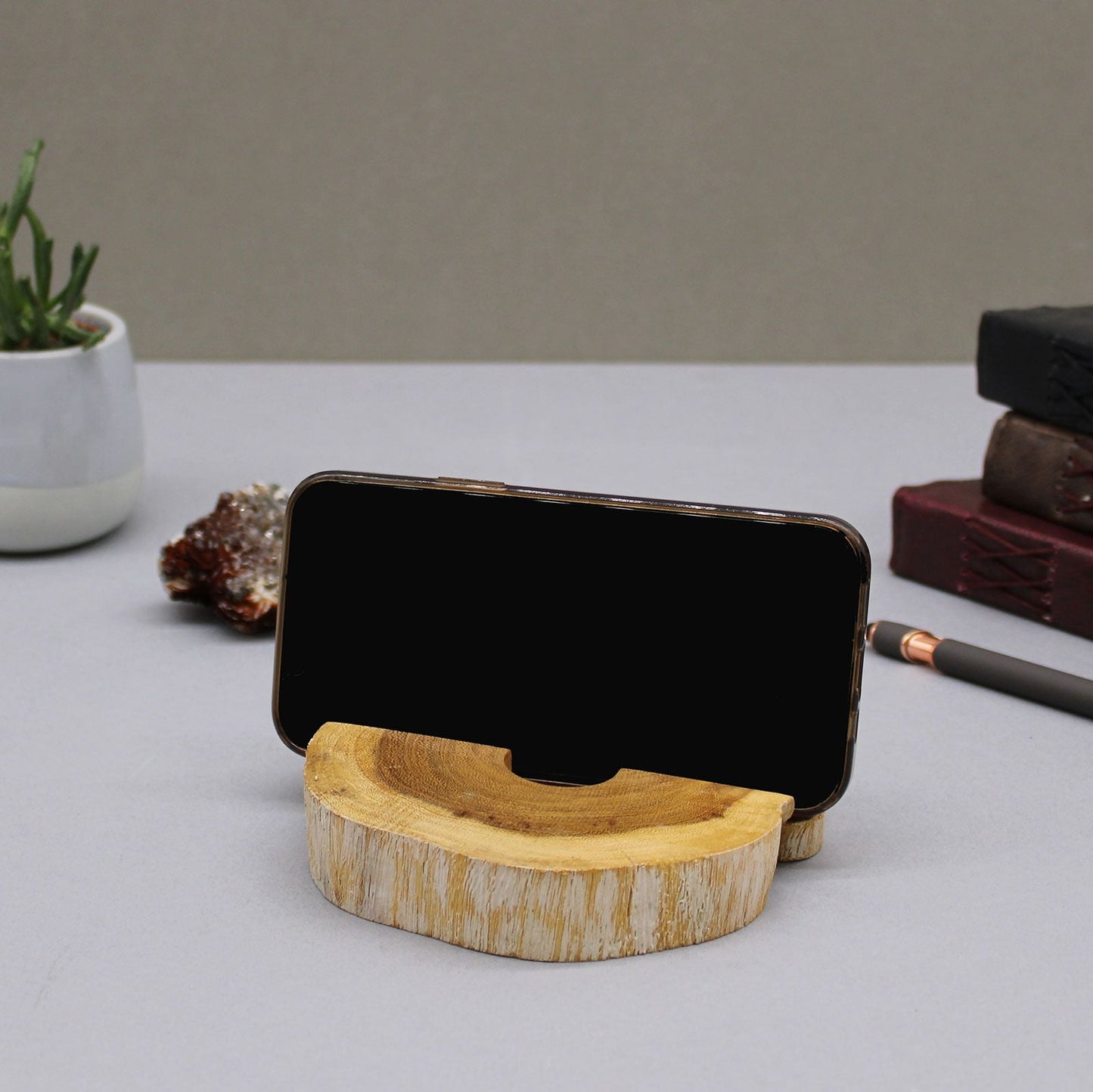 Large Gamal Wood Phone Holder - Whitewash - Luna Panther