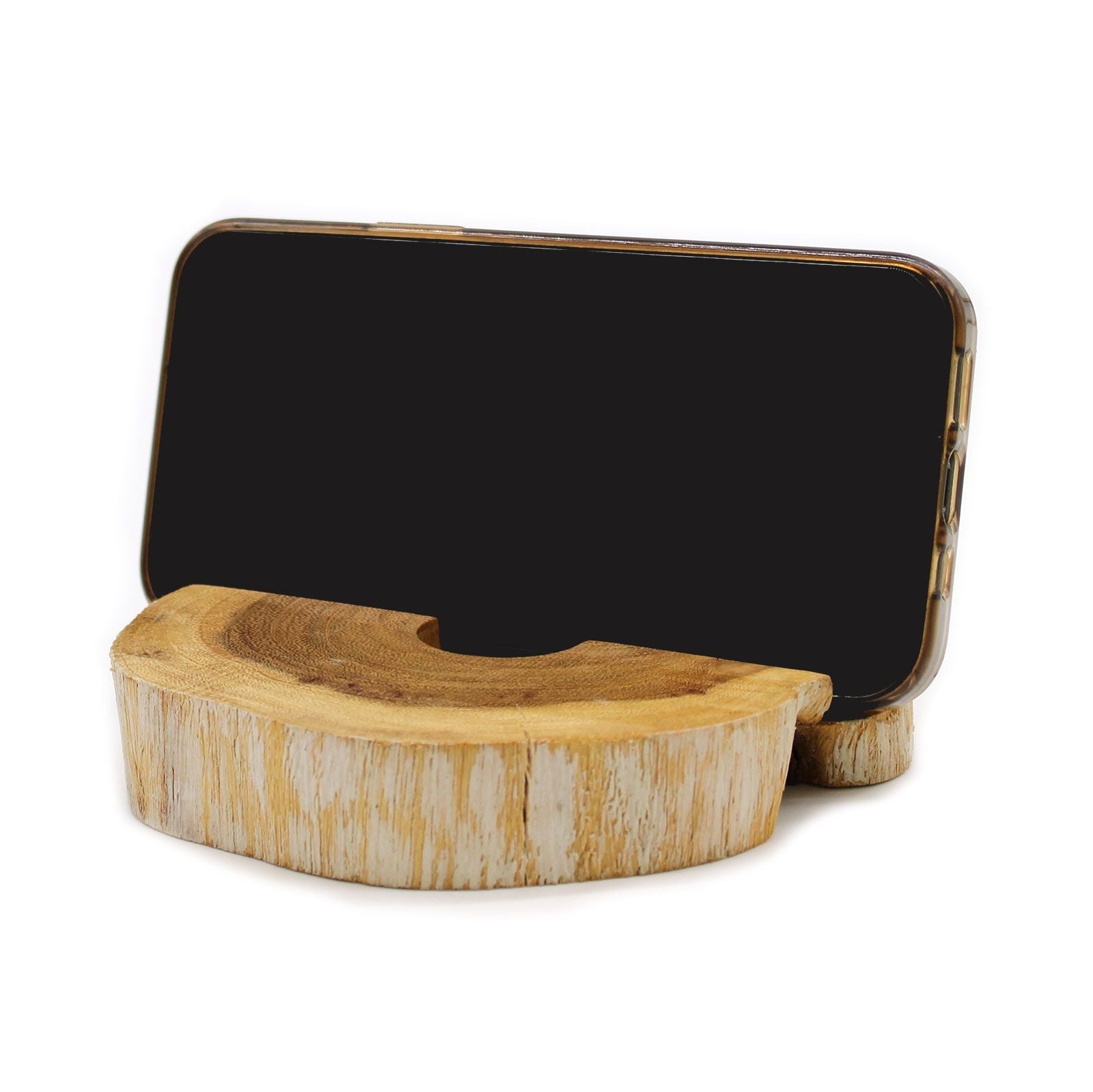 Large Gamal Wood Phone Holder - Whitewash - Luna Panther