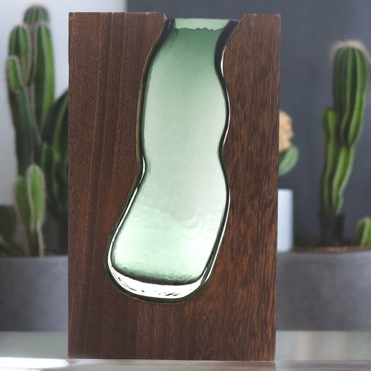 Large Glass Vase/Terrarium inside Dark Tung Wood - Luna Panther