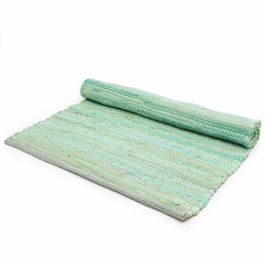 Large Indian Handloom Cotton Rug - Aqua - Luna Panther