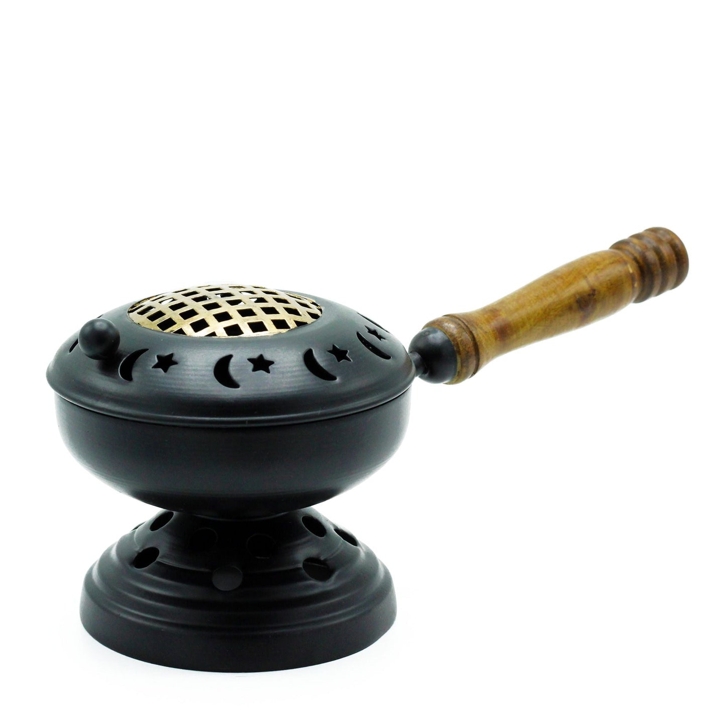 Polished Large Iron Censer on Stand Incense Burner - Gold detail featuring natural patterning and unique variations - Luna Panther