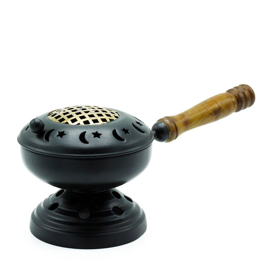Polished Large Iron Censer on Stand Incense Burner - Gold detail featuring natural patterning and unique variations - Luna Panther