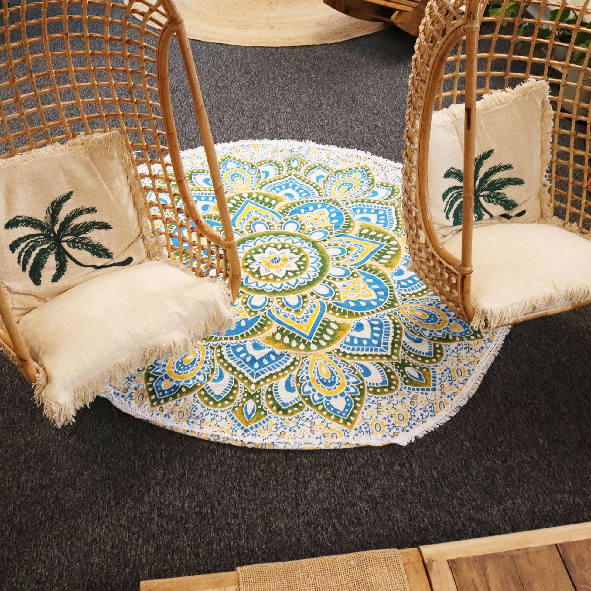 Large Mandala Roundy Art (180cm) - Yellow & Blue - Luna Panther