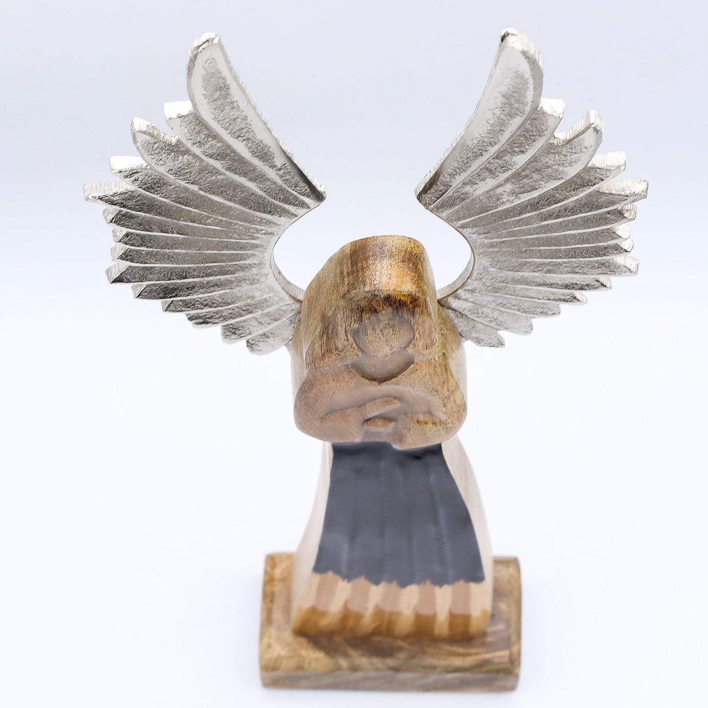 Large Mango Wood Guardian Angel – Metal Wings & Enamel Detail — sculptures & statues, image 6 of 8.