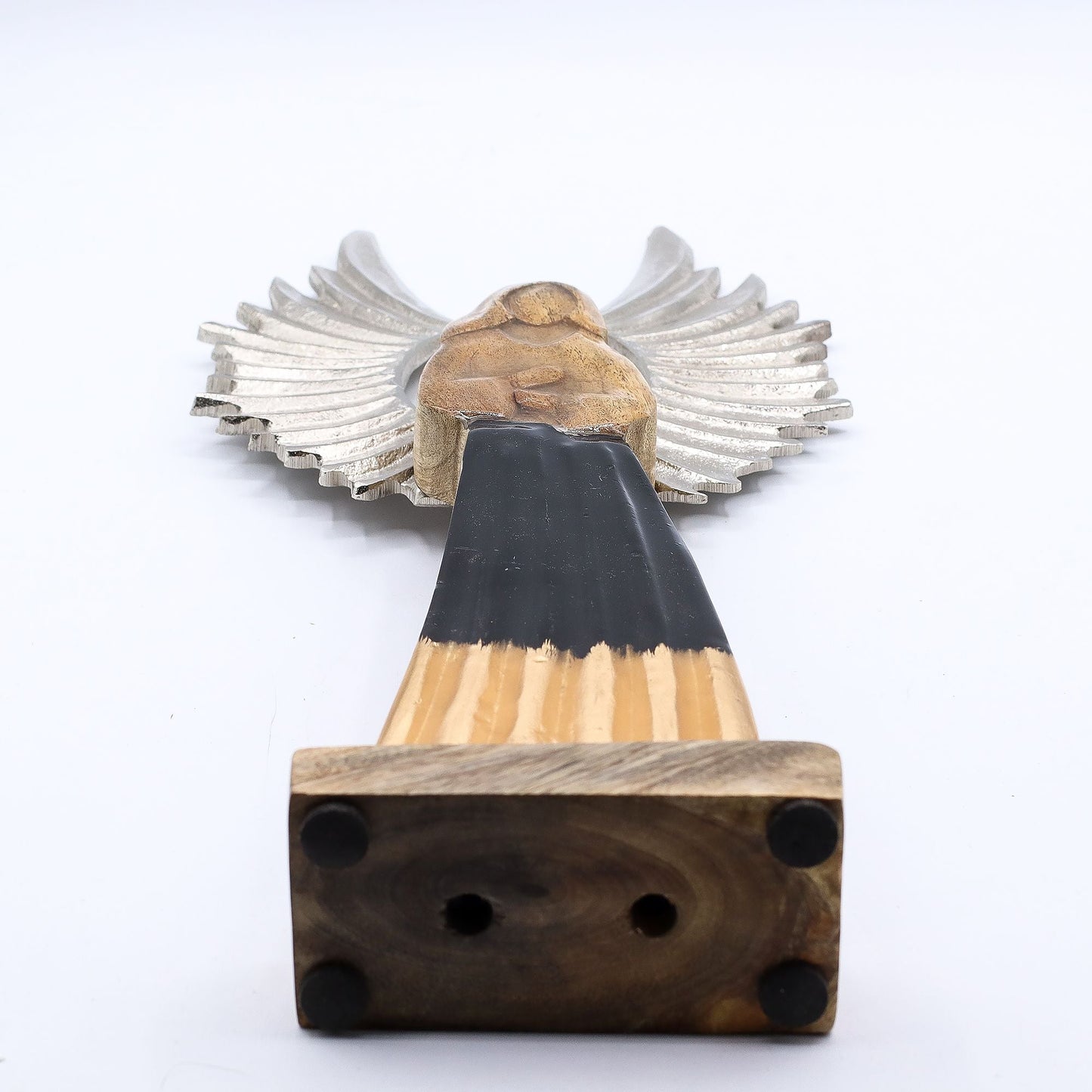 Large Mango Wood Guardian Angel – Metal Wings & Enamel Detail — sculptures & statues, image 7 of 8.