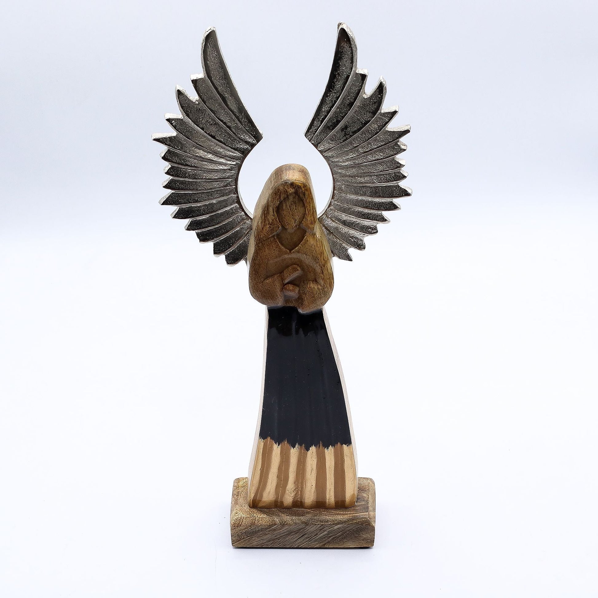 Large Mango Wood Guardian Angel – Metal Wings & Enamel Detail — sculptures & statues, image 1 of 8.
