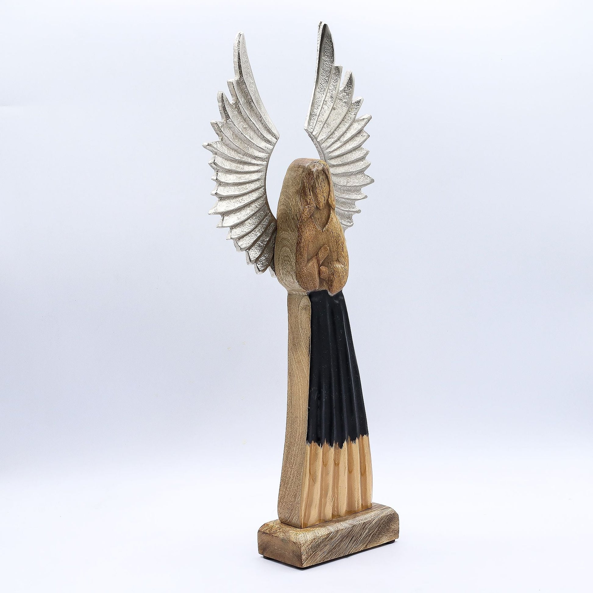 Large Mango Wood Guardian Angel – Metal Wings & Enamel Detail — sculptures & statues, image 3 of 8.