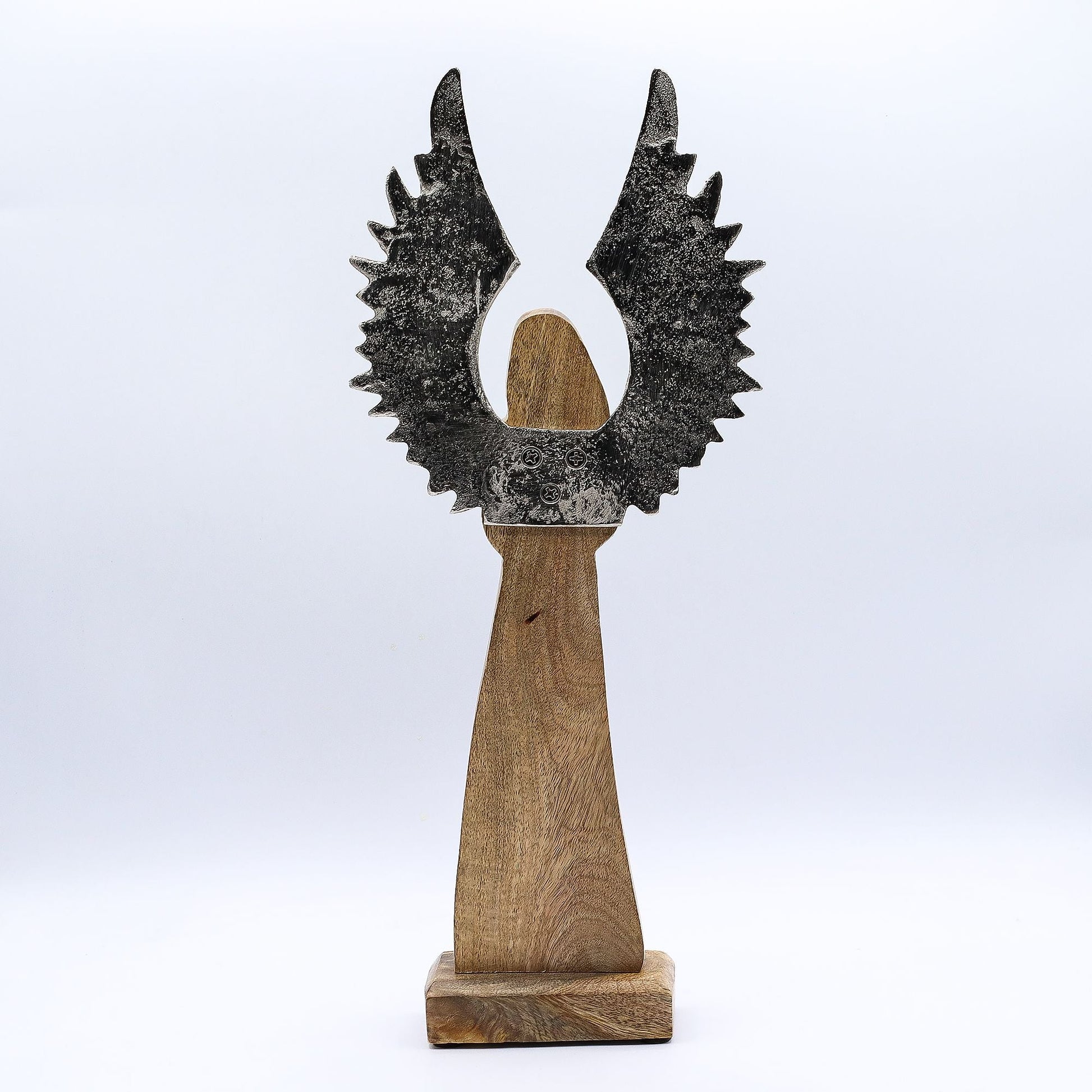 Large Mango Wood Guardian Angel – Metal Wings & Enamel Detail — sculptures & statues, image 5 of 8.