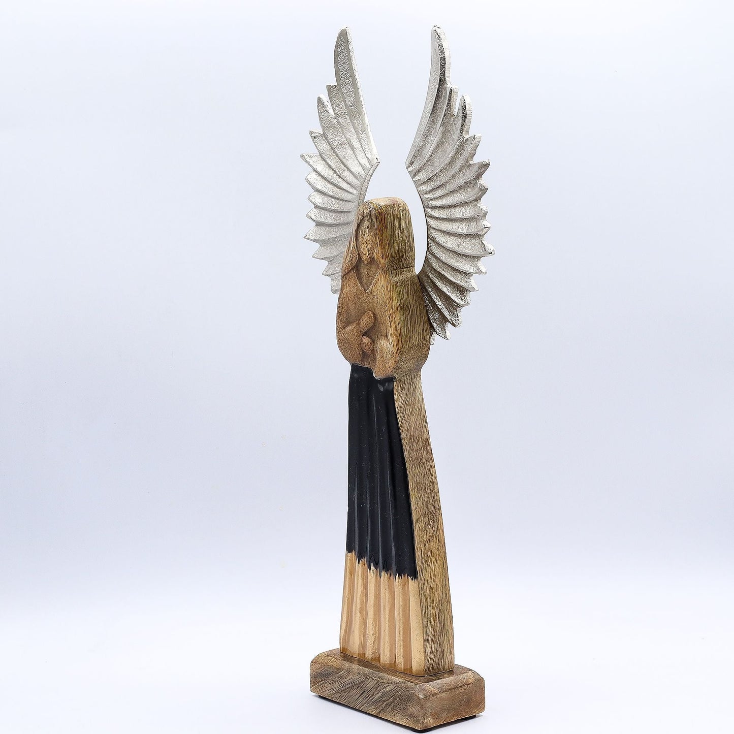 Large Mango Wood Guardian Angel – Metal Wings & Enamel Detail — sculptures & statues, image 4 of 8.