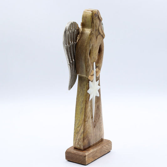 Large Mango Wood Peace Angel – Metal Wings & Enamel Detail - Luna Panther alternate view