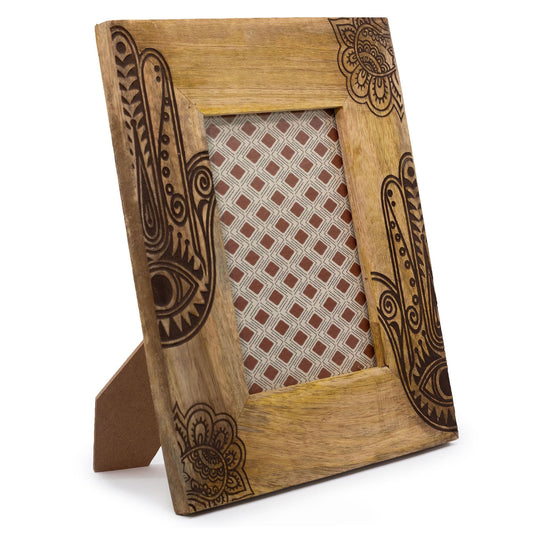 Black mango wood hamsa picture frame for 13 x 18cm photo, approx. 28 x 23 x 2cm