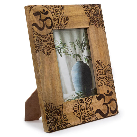Black mango wood mandala picture frame for 13 x 18cm photo, approx. 28 x 23 x 2cm
