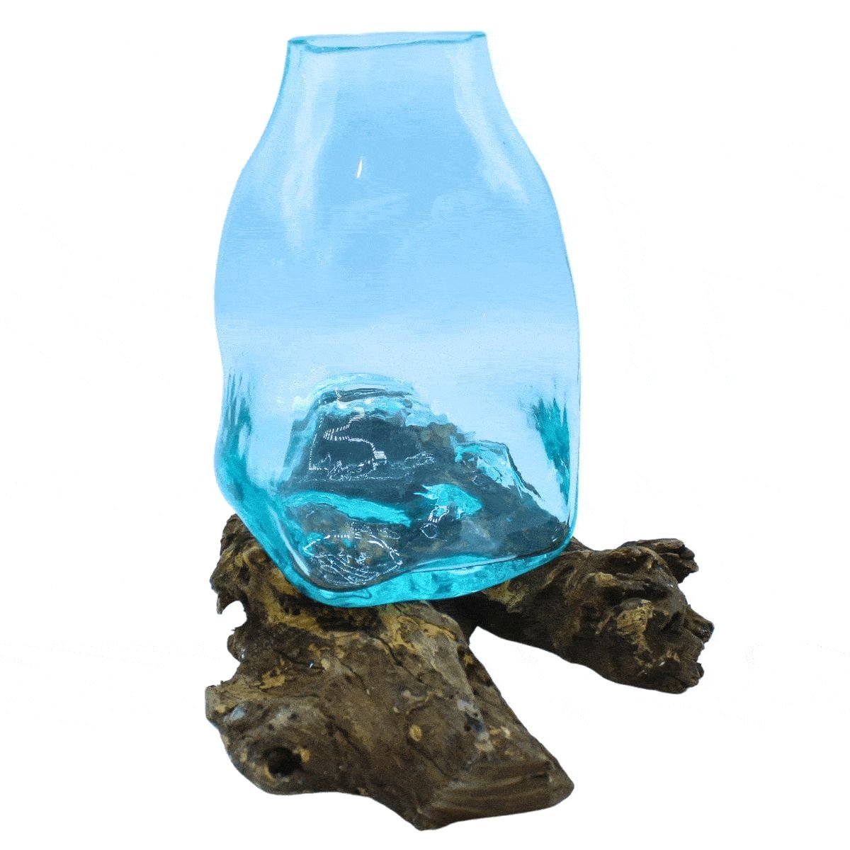 Large Molten Glass Vase - Terrarium Jar on Wood - Luna Panther