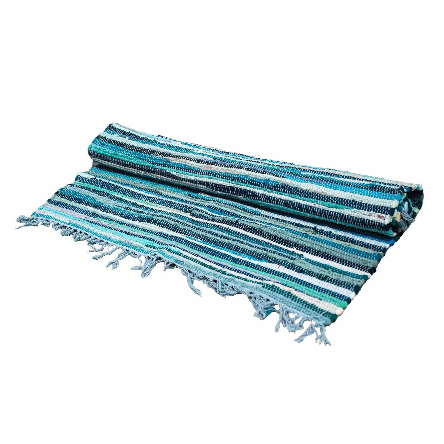 Polished Large Rag Rug - 150x90cm - premium quality - Aqua Blues featuring natural patterning and unique variations - Luna Panther