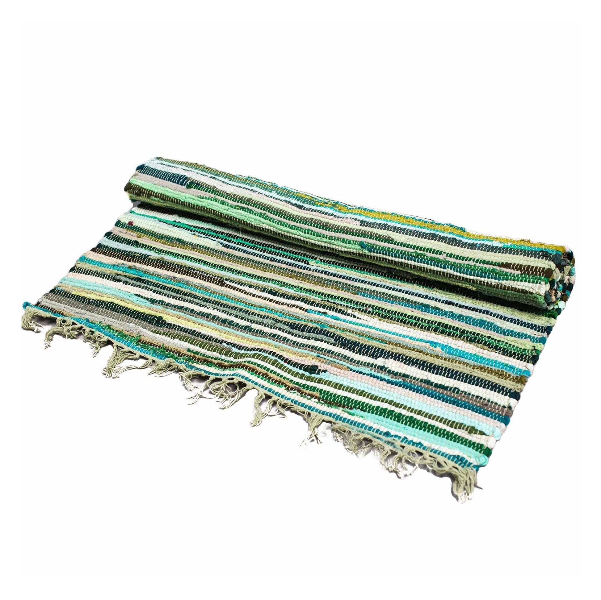 Polished Large Rag Rug - 150x90cm - premium quality - Natural Greens featuring natural patterning and unique variations - Luna Panther