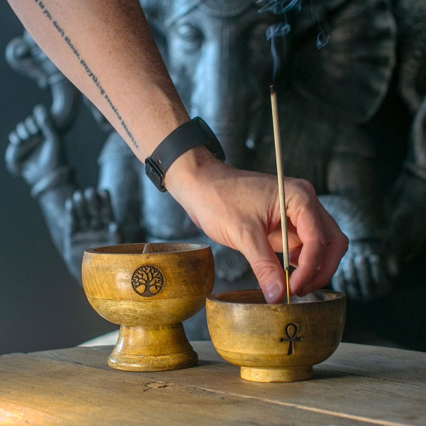 Large Ritual Bowl Incense Cone Holder 11x6cm - Om - Luna Panther