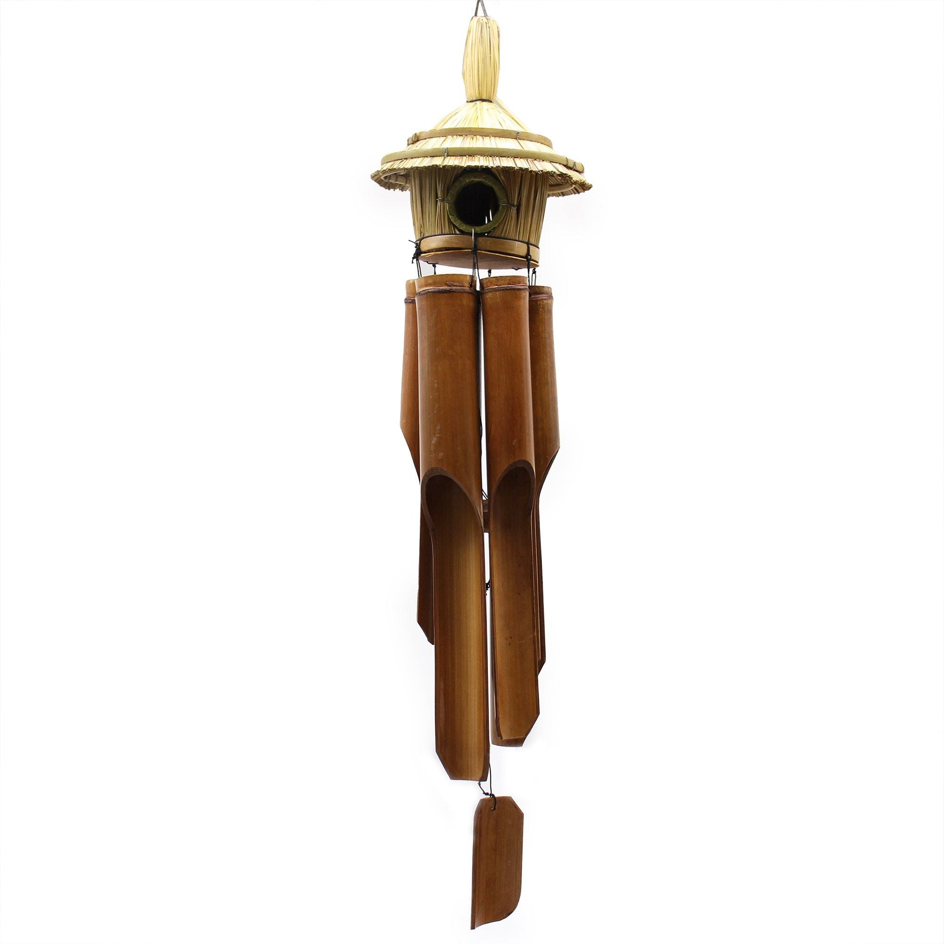 Large Round Seagrass Bird Box with Chimes 56x20cm - Luna Panther