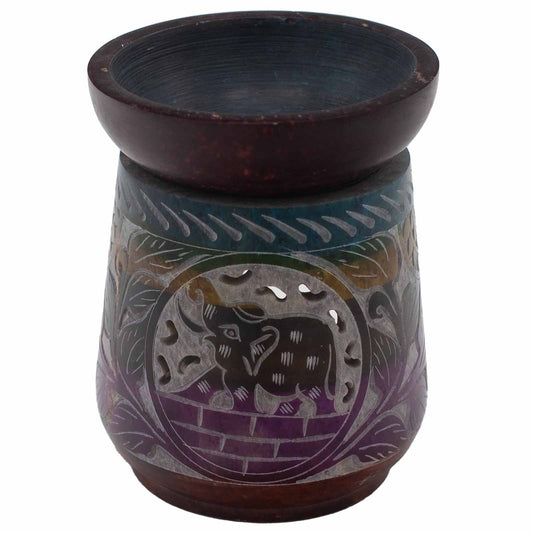 Polished Large Soapstone Oil Burner 13x10cm - Elephant - Five Colours featuring natural patterning and unique variations - Luna Panther