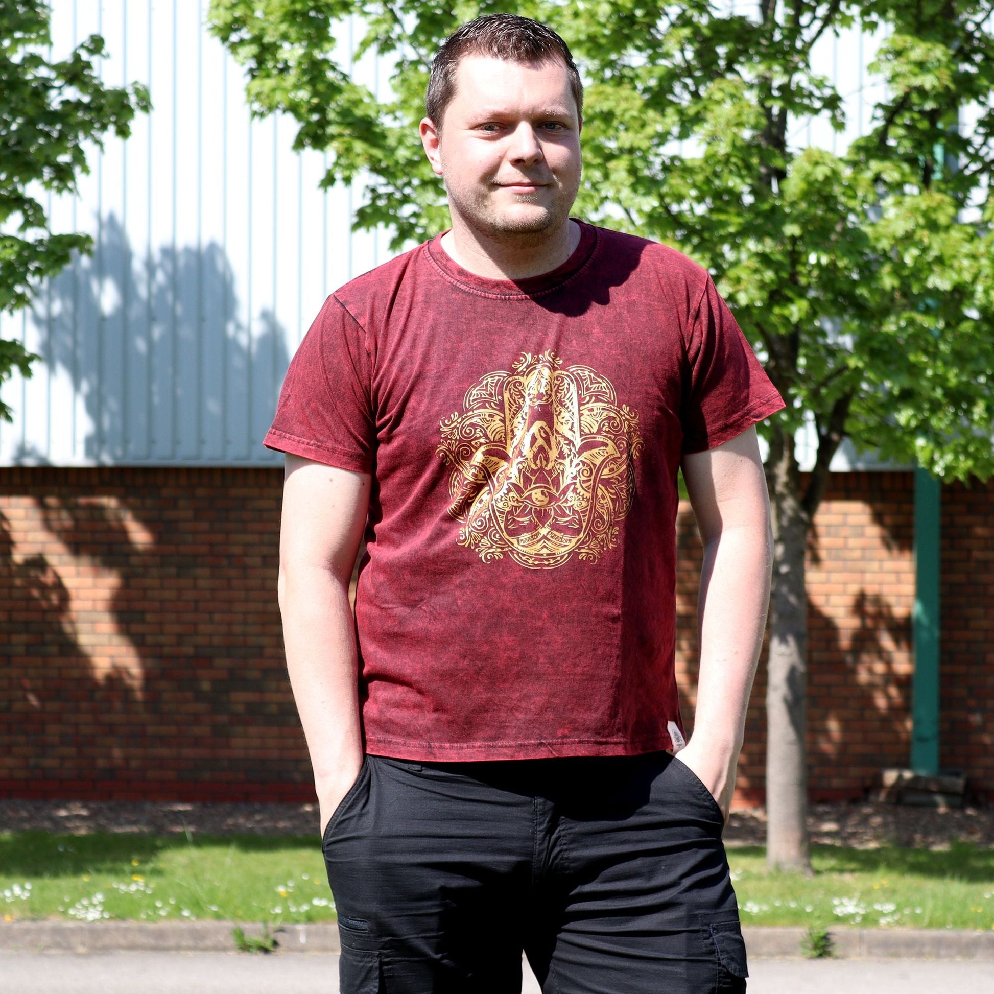 Polished Large Stone Washed T-Shirt - Hamsa - Maroon featuring natural patterning and unique variations - Luna Panther
